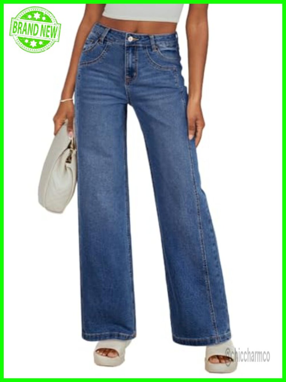 High Waisted Wide Leg Stretchy Denim Jeans for Women